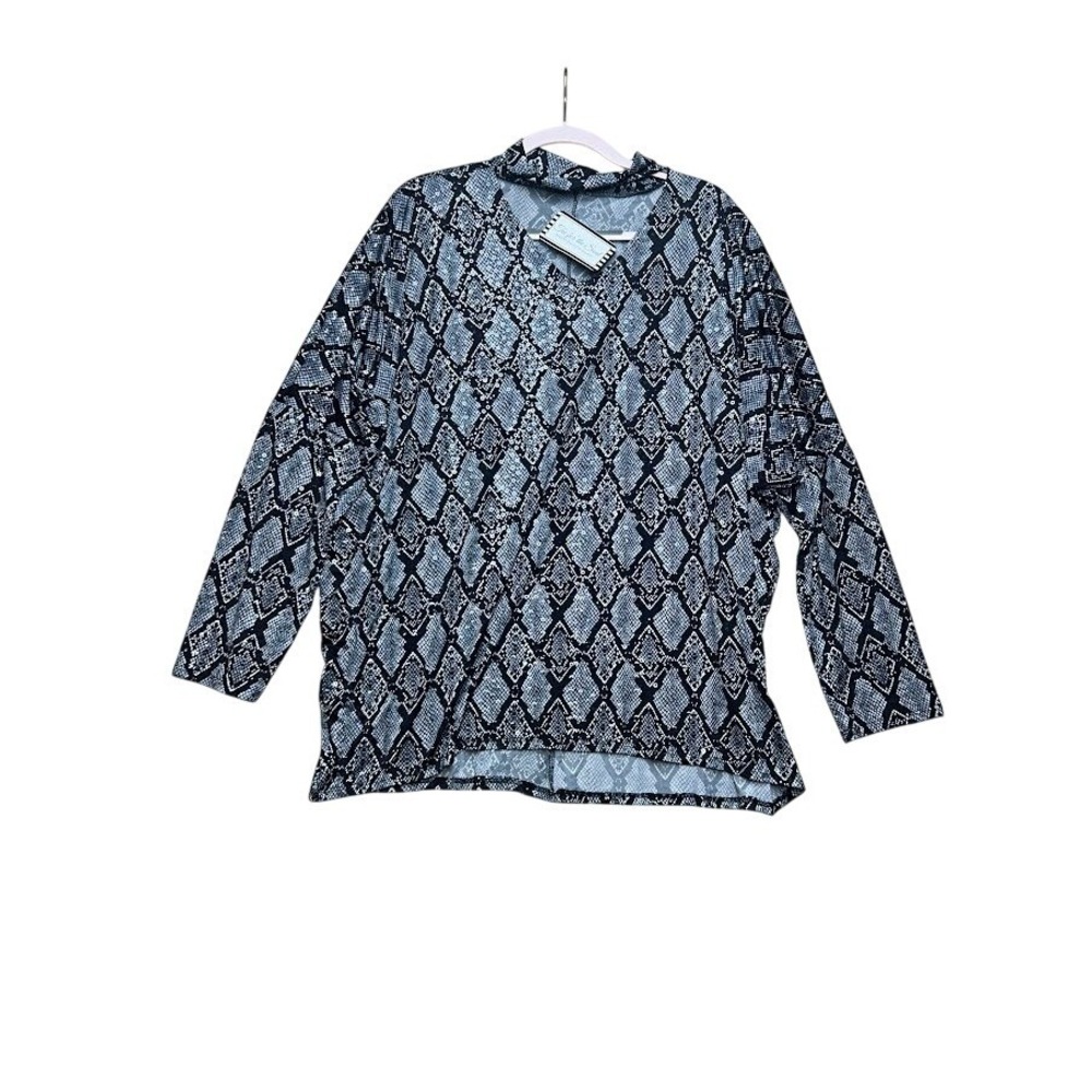 Tee for the Soul Snakeskin Sequin Choker Neck Keyhole Top Greyβ Black 3XL NWT